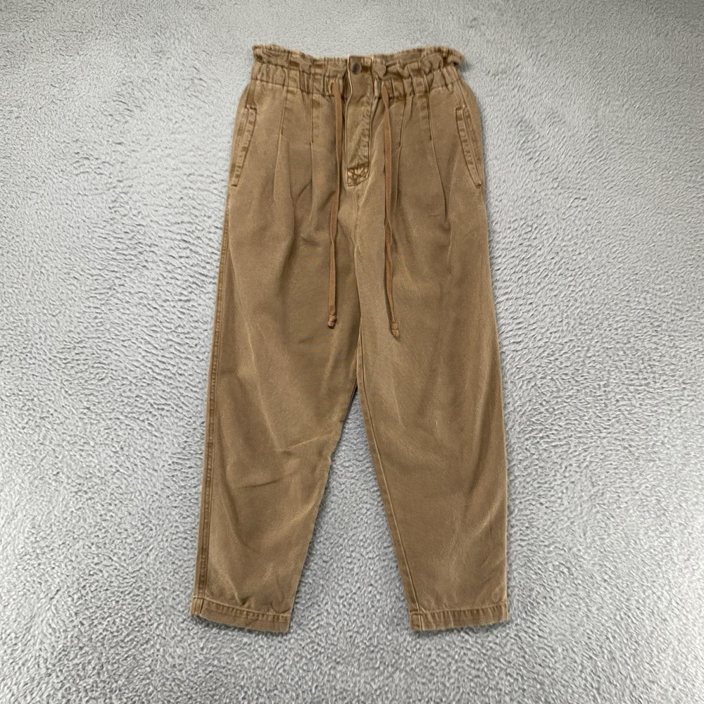 Free People Margate Pants Womens Small Beige Pleated Tapered Relaxed Neutral